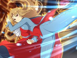  black_cape blonde_hair blue_pants breasts cape clenched_hand cosplay covered_navel daidouji_(senran_kagura) demitri_maximoff demitri_maximoff_(cosplay) female fire frilled_sleeves frills high_kick kicking large_breasts light_particles linea_alba long_hair long_sleeves looking_at_viewer mole mole_under_eye motion_lines official_alternate_costume official_art pants red_cape red_eyes red_shirt senran_kagura senran_kagura_burst senran_kagura_new_link senran_kagura_shoujo-tachi_no_shin&#039;ei shirt solo third-party_source throne two-tone_cape vampire vampire_(game) very_long_hair wrist_cuffs yaegashi_nan 