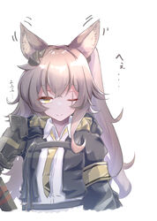  animal_ear_fluff animal_ears armband brown_hair collared_shirt ear_wiggle female fox_ears girls&#039;_frontline highres kemonomimi_mode long_hair necktie one_eye_closed one_side_up scar scar_across_eye scar_on_face shirt smile solo sopranino ump45_(girls&#039;_frontline) ump45_(mod3)_(girls&#039;_frontline) upper_body very_long_hair yellow_armband yellow_eyes 