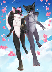  absurd_res anthro boyfriends canid canine canis cloud duo flower heart_symbol hi_res male male/male mammal plant romantic romantic_couple sky smile sparkittyart wolf 