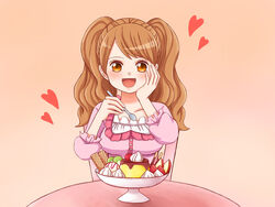  artist_request brown_hair charlotte_pudding dress female heart one_piece parfait solo spoon 