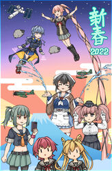  2022 6+girls absurdly_long_hair abukuma_(kancolle) abukuma_kai_ni_(kancolle) aircraft airplane apron atlanta_(kancolle) bandana black_footwear black_hair black_headwear black_necktie black_skirt blonde_hair blue_hair blue_serafuku blue_skirt boots breasts brown_hair brown_shawl cellphone closed_eyes commentary_request double_bun dress_shirt english_commentary garrison_cap gotland_(kancolle) gotland_andra_(kancolle) green_hair grey_eyes grey_sailor_collar hair_bun hair_flaps hair_ornament hair_rings hairclip hat high-waist_skirt highres holding holding_phone jingei_(kancolle) kantai_collection kinu_(kancolle) kinu_kai_ni_(kancolle) large_breasts long_hair long_sleeves low_ponytail military military_uniform mixed-language_commentary multiple_girls neckerchief necktie phone pink_hair pleated_skirt ponytail red_hair sailor_collar school_uniform serafuku shawl sheep shirt short_hair skirt smartphone space_station suda_(yuunagi_enikki) suspender_skirt suspenders two_side_up uniform very_long_hair waist_apron whale_hair_ornament white_apron white_neckerchief white_shirt yura_(kancolle) yura_kai_ni_(kancolle) yuubari_(kancolle) yuubari_kai_ni_(kancolle) 