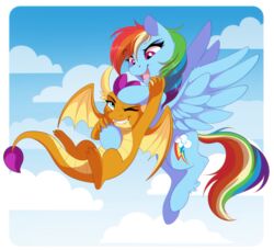  dragon duo dvixie equid equine fangs female flying friendship_is_magic hasbro hi_res horn mammal my_little_pony mythological_creature mythological_equine mythological_scalie mythology pegasus rainbow_dash_(mlp) scalie sky smolder_(mlp) tail teeth wings 