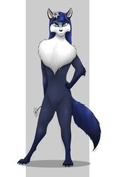  2016 4_toes absurd_res accessory ak2thousand anthro arm_tuft bangs bianca_(sheep_and_wolves) black_claws black_ears black_eyebrows black_fingernails black_nails blue_body blue_eyes blue_eyeshadow blue_fur blue_hair blue_tail brown_nose canid canine canis casual_nudity cheek_tuft claws colored_nails crotch_lines elbow_tuft eyebrows eyelashes eyeliner eyeshadow facial_tuft featureless_chest featureless_crotch feet female fingernails flower flower_in_hair fluffy fluffy_chest fluffy_tail front_view full-length_portrait fur fur_tuft glistening glistening_body glistening_eyes glistening_fur glistening_tail grey_background hair hair_accessory half-closed_eyes hand_behind_back hand_on_hip hi_res holding_flower holding_object icon lips long_hair long_tail looking_at_viewer looking_forward makeup mammal mascara monotone_hair monotone_tail multicolored_body multicolored_ears multicolored_fur nails narrowed_eyes neck_tuft nude pawpads paws pink_lips plant portrait prick_ears pubic_mound russian shadow sheep_and_wolves shoulder_tuft signature simple_background smile snout solo standing straight_hair tail toes tuft white_background white_body white_ears white_fur white_pawpads wizart_animation wolf 