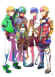  4boys armor blonde_hair blue_hair boots claude_c._kenny commentary_request crossover edge_maverick fayt_leingod happy in-franchise_crossover knee_boots multiple_boys photoshop_(medium) roddick_farrence short_hair so3fans star_ocean star_ocean_first_departure star_ocean_the_last_hope star_ocean_the_second_story star_ocean_till_the_end_of_time 