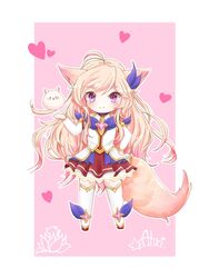  ahri alternate_costume alternate_eye_color alternate_hair_color animal_ears boots chibi detached_sleeves female fingernails fox_ears fox_tail hair_ornament hairband league_of_legends long_hair looking_at_viewer magical_girl peach_hair skirt star_guardian_ahri tail thigh_boots thighhighs white_legwear 