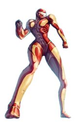  absurdres arm_cannon biopunk breasts commentary_request crossover exposed_muscle female female_titan full_body fusion highres medium_breasts metroid outline samus_aran shingeki_no_kyojin simple_background solo titan_(shingeki_no_kyojin) transparent_background varia_suit weapon white_outline zededge 