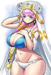  alternate_costume bad_id bad_twitter_id bikini blonde_hair blue_eyes blush breasts closed_mouth curvy female fire_emblem fire_emblem_heroes gunnthra_(fire_emblem) hair_ornament hand_on_own_chest hat highres kara_age large_breasts long_hair looking_at_viewer midriff multicolored_hair navel pink_hair smile solo swimsuit thighs two-tone_hair upper_body wide_hips 