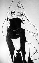  anthro belly_piercing clothed clothing costume dragonlordfluffyxd ear_piercing ear_ring female hi_res humanoid ink monochrome pen pencil_(disambiguation) piercing pose ring_piercing siren solo veil zahra_(dragonlordfluffyxd) 