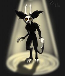  absurd_res anthro black_body black_fur bone claws demon fangs fur hi_res horn male orange_eyes skull solo tail_spines teeth zackerydrawstoo 