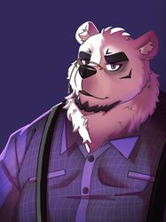  2022 anthro bear belly black_nose borealis_(live_a_hero) clothing fur hi_res kemono lhjal2 lifewonders live_a_hero male mammal overweight overweight_male polar_bear shirt simple_background solo topwear ursine white_body white_fur 