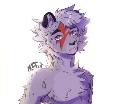  anthro black_nose david_bowie_(artist) felid fur grey_body grey_fur hi_res maffart makeup male mammal pantherine purple_eyes ray_ackerley snow_leopard solo white_body white_fur 