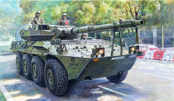  6+boys armored_vehicle b1_centauro box_art camouflage cannon car city commentary_request goggles goggles_on_headwear gun hat helmet koizumi_kazuaki_production long_sleeves looking_to_the_side machine_gun male_focus military military_uniform military_vehicle monochrome_(hobby_kits) motor_vehicle multiple_boys official_art outdoors road signature street tire tree uniform vehicle_focus weapon wheel 