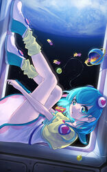  aqua_eyes aqua_hair crop_top cropped_jacket dress female floating floating_hair from_side full_body gloves hagoromo_lala hair_between_eyes hair_ornament heart heart_hair_ornament highres in_orbit jacket jewelry kneehighs leg_up loose_socks necklace outstretched_arms parted_lips planet pointy_ears precure sailor_collar short_hair short_sleeves single_glove socks solo space star-shaped_pupils star_(sky) star_(symbol) star_twinkle_precure symbol-shaped_pupils tareme white_dress window yellow_jacket zeroarchive00 