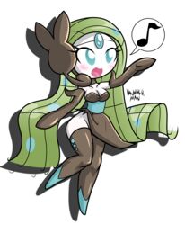  absurd_res alpha_channel armwear blue_eyes blush breasts cleavage clothed clothing danmakuman detached_sleeves female generation_5_pokemon green_hair hair hi_res humanoid legendary_pokemon legwear long_hair meloetta meloetta_(aria_form) nintendo not_furry open_mouth pokemon pokemon_(species) simple_background singing smile solo thigh_highs transparent_background 