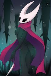  2023 absurd_res anthro arthropod ass black_arms black_body black_breasts black_butt black_exoskeleton black_fingers black_hands breasts cape clothed clothing exoskeleton female fingers hi_res hollow_knight hornet_(hollow_knight) insects red_cape red_clothing skyversa solo team_cherry 