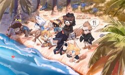  6+boys animal_crossing animalization annoyed bad_id bad_twitter_id beach beak black_hair blonde_hair camera crossover eyepatch female final_fantasy final_fantasy_ix final_fantasy_viii final_fantasy_xv fish fishing fishing_rod freckles fuujin_(ff8) gladiolus_amicitia glasses hat ignis_scientia jacket multiple_boys noctis_lucis_caelum outdoors palm_tree prompto_argentum q6q6tikin raijin_(ff8) scar seashell seifer_almasy shell sideburns sitting smile tree vivi_ornitier white_hair wizard_hat 