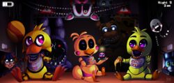  2014 animatronic anthro avian balloon balloon_boy_(fnaf) battery_life beak bear bib bird black_body black_sclera blue_body blue_eyes brown_hair canid canine chibi chica_(fnaf) chicken claws clothing cupcake_(fnaf) decoration english_text eyelashes feet female fingers five_nights_at_freddy&#039;s five_nights_at_freddy&#039;s_2 food fox galliform gallus_(genus) gesture glowing glowing_eyes green_eyes group hair half-closed_eyes hand_gesture hanging_stars hat headgear headwear hi_res holding_object humanoid inflatable lagomorph leporid machine male mammal mangle_(fnaf) marionette_(fnaf) narrowed_eyes open_mouth open_smile orange_body phasianid pink_cheeks pink_inner_ear pizza print_bib propeller_hat purple_body purple_eyes purple_inner_ear rabbit red_cheeks red_eyes robot scottgames sharp_teeth sitting smile star star_decoration star_polygon symbol teeth text text_on_bib text_print thenornonthego toe_claws toes toy_bonnie_(fnaf) toy_chica_(fnaf) v_sign warning_symbol white_body withered_bonnie_(fnaf) withered_chica_(fnaf) withered_freddy_(fnaf) yellow_body 