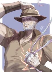  1boy beard facial_hair florakinesis gloves hand_on_headwear hat hermit_purple jojo_no_kimyou_na_bouken joseph_joestar joseph_joestar_(old) male_focus mature_male old old_man plant solo stand_(jojo) stardust_crusaders vines yepnean 