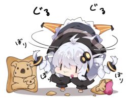  :t antenna_hair black_footwear black_jacket blush braid chibi closed_mouth commentary dress eating female food food_on_face full_body grey_dress grey_hair hair_between_eyes hair_ornament handstand jacket kizuna_akari koala_no_march long_hair long_sleeves milkpanda mini_person minigirl orange_pantyhose pantyhose puffy_long_sleeves puffy_sleeves shadow shoes solo spread_legs star_(symbol) striped_clothes striped_pantyhose sweat translated twin_braids twintails vertical-striped_clothes vertical-striped_pantyhose voiceroid wavy_mouth white_background 