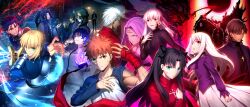  6+boys 6+girls archer_(fate) artoria_pendragon_(fate) bandaged_arm bandages book corruption cu_chulainn_(fate) cu_chulainn_(fate/stay_night) dark_sakura emiya_shirou endou_kaori everyone excalibur_(fate/stay_night) fate/grand_order fate/stay_night fate_(series) fighting_stance gae_bolg_(fate) gilgamesh_(fate) gilgamesh_(immoral_biker_jacket)_(fate) great_grail hassan_of_the_cursed_arm_(fate) heaven&#039;s_feel heracles_(fate) highres holding holding_book holding_polearm holding_sword holding_weapon homurabara_academy_school_uniform illyasviel_von_einzbern kotomine_kirei kuzuki_souichirou matou_sakura matou_shinji matou_zouken medea_(caster)_(fate) medea_(fate) medusa_(fate) medusa_(rider)_(fate) multiple_boys multiple_girls official_art open_book polearm saber_(fate) sasaki_kojirou_(fate) school_uniform shroud_of_martin siblings sisters spear standing stitched sword tohsaka_rin weapon zabaniya_(fate) 