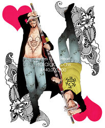  character_name denim dressrosa dual_persona facial_hair fake_mustache glasses hat heart hood hoodie jeans lovejunky male male_focus moustache nodachi one_piece open_clothes open_shirt pants pirate raglan_sleeves shirt solo sword tattoo trafalgar_law weapon 