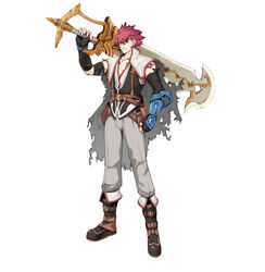  1boy atelier_(series) flay_gunnar full_body highres male_focus mana_khemia mana_khemia_(series) official_art red_hair scar simple_background solo sword weapon white_background yoshizumi_kazuyuki 