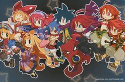  4boys 5girls :d ^_^ adell_(disgaea) ahoge ash_(phantom_brave) black_eyes black_legwear blue_eyes blue_hair blush book brown_eyes brown_hair cherie_espoir closed_eyes company_connection cornet_espoir crossed_arms demon_boy demon_girl disgaea dress dual_persona goggles goggles_on_head green_eyes grin hair_intakes happy harada_takehito kururu_(little_princess) la_pucelle laharl little_princess long_hair makai_senki_disgaea_2 marl_kingdom multiple_boys multiple_girls nippon_ichi official_art open_mouth pants pantyhose phantom_brave phantom_kingdom photoshop_(medium) pointy_ears prier red_eyes red_hair revya revya_(female) revya_(male) rhapsody scarf shoes short_hair shorts smile soul_cradle topless_male zetta_(phantom_kingdom) zetta_(phantom_kingdom)_(book) 