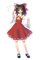  absurdres bad_id bad_pixiv_id black_hair bow detached_sleeves female full_body hairbow hakurei_reimu highres kuro_(chrono) red_bow short_hair solo standing touhou transparent_background yellow_eyes 