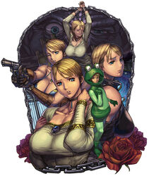  alternate_costume animal_costume bad_id bad_pixiv_id blonde_hair blouse blue_eyes bound bound_wrists breasts chains choker cleavage demento female fiona_belli flower frog_costume gun handgun holding holding_gun holding_weapon ibanen jewelry large_breasts multiple_views one_eye_closed pointing_gun pointing_weapon revolver rose shirt solo_focus weapon 