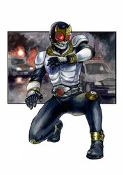  1boy absurdres babaan belt commentary_request highres kamen_rider kamen_rider_kuuga kamen_rider_kuuga_(series) kuuga_(growing) male_focus photoshop_(medium) solo traditional_media 