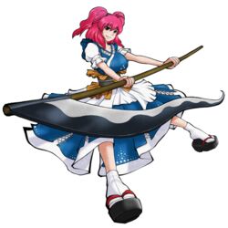  bad_id bad_pixiv_id breasts carotene_gabriel female full_body hair_bobbles hair_ornament highres holding holding_scythe large_breasts looking_at_viewer okobo onozuka_komachi pink_hair puffy_short_sleeves puffy_sleeves red_eyes sandals scythe short_hair short_sleeves socks solo touhou transparent_background two_side_up weapon white_socks 