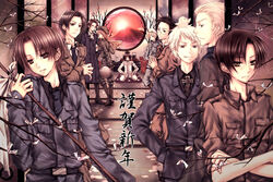  6+boys austria_(hetalia) axis_powers_hetalia bulgaria_(hetalia) commentary_request female finland_(hetalia) germany_(hetalia) highres hungary_(hetalia) japan_(hetalia) male_focus military military_uniform multiple_boys northern_italy_(hetalia) prussia_(hetalia) roony_(pixiv) southern_italy_(hetalia) thailand_(hetalia) uniform 