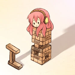  :&lt; blush commentary_request jenga kus megurine_luka no_humans pink_hair takoluka vocaloid 