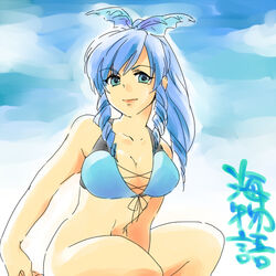  bad_id bad_pixiv_id bikini blue_eyes blue_hair drill_hair female ponytail solo swimsuit umi_monogatari warin zwei02 