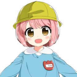  blush commentary_request eyebrows female hat kindergarten_uniform looking_at_viewer numenume_(powa-ogutyogutyo) open_mouth oroku_kokoro pink_hair saki_(manga) school_hat short_hair simple_background solo upper_body white_background yellow_eyes 