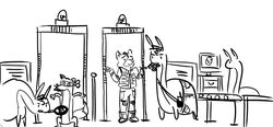  airport_security body_search bottomwear canid canine clothed clothing digital_media_(artwork) dora_the_explorer fox fox_mccloud gesture group gun handgun humor male mammal metal_detector monochrome nintendo pants ranged_weapon red_fox shocked shrug simple_background star_fox surprise swiper_(dora_the_explorer) true_fox unknown_artist unknown_species weapon white_background 