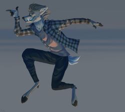  2016 anthro biped black_nose bottomwear cervine clothed clothing deer digital_drawing_(artwork) digital_media_(artwork) falling fangs feet finger_gun flannel fully_clothed fur gesture hand_gesture jumping looking_at_viewer male mammal multicolored_body multicolored_fur open_mouth pants portrait potar running shirt simple_background smile smirk solo standing teeth toes topwear tufted_deer two_tone_body two_tone_fur venison_belevik 