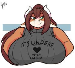  abby_(jwinkz) big_breasts bovid bovine breasts cattle clothing female huge_breasts jwinkz mammal shirt solo topwear 