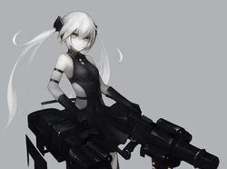  bad_id bad_pixiv_id black_dress black_theme breasts closed_mouth commentary destroyer_(girls&#039;_frontline) dress expressionless female girls&#039;_frontline grey_background grey_eyes grey_hair grey_theme gyup hair_between_eyes long_hair looking_at_viewer rigging sangvis_ferri sidelocks simple_background small_breasts solo symbol-only_commentary twintails very_long_hair 