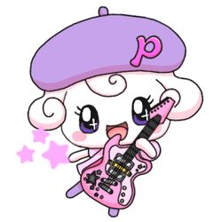  1:1 clothing dress female guitar hat headgear headwear holding_musical_instrument holding_object legwear low_res musical_instrument necktie pianitchi playing_guitar playing_music plucked_string_instrument simple_background solo star stockings string_instrument tamagotchi weirdgoth_(artist) 