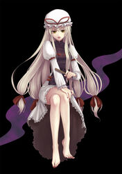  bad_id bad_pixiv_id barefoot blonde_hair crossed_legs feet female hair_ribbon hand_fan hat hat_ribbon highres legs lips long_hair nail_polish ouka_mai red_nails ribbon sitting solo touhou very_long_hair yakumo_yukari yellow_eyes 