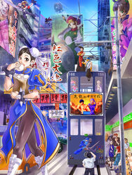  6+boys 6+girls alex_(street_fighter) armor back-to-back baseball_cap beard black_eyes black_hair blonde_hair blue_skin blush boots bracelet braid bun_cover bus capcom car china_dress chinese_clothes chun-li clenched_hand colored_skin commentary con-tex crossed_arms crossover cyberbots data_(mega_man) double_bun dress dudley earrings eating effie_(street_fighter) everyone facial_hair fat fat_man fei_long felicia_(vampire) fighting_stance finger_to_mouth food full_armor g_gundam gen_(street_fighter) godot_(ace_attorney) grey_hair grin gundam gyakuten_saiban hair_bun hat headband helmet hibiki_dan hug jewelry jiangshi june_lin_milliam justice_gakuen knight lance lei_lei lilith_aensland lost_planet makaimura master_asia mecha mega_man_(character) mega_man_(classic) mega_man_(series) met_(mega_man) minazuki_kyouko monkey morrigan_aensland motor_vehicle moustache multiple_boys multiple_crossover multiple_girls muscular necro_(street_fighter) open_mouth oro_(street_fighter) outdoors pantyhose pelvic_curtain phoenix_wright:_ace_attorney_-_trials_and_tribulations polearm ponytail power_stone ptx-40a q-bee q_(street_fighter) robot rufus_(street_fighter) sign sir_arthur_(makaimura) sitting smile spiked_bracelet spikes street_fighter street_fighter_iii_(series) street_fighter_iv_(series) strider_(video_game) strider_hiryuu super-8 tao_(warzard) thumbs_up topless_male train vampire_(game) wang-tang warzard weapon yang_lee yun_lee 