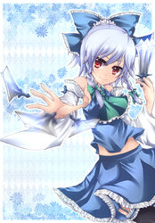  argyle_background asa_no_ha_(pattern) bad_id bad_pixiv_id bow braid cosplay detached_sleeves female frills garter_straps grey_hair hairbow hakurei_reimu hakurei_reimu_(cosplay) izayoi_sakuya japanese_clothes maid_headdress red_eyes short_hair solo thighhighs tomcho touhou twin_braids 