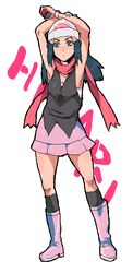  bad_id bad_pixiv_id beanie blue_eyes blue_hair boots commentary_request dawn_(pokemon) female hat holding holding_poke_ball kneehighs kon_(kdash) looking_at_viewer oekaki pink_footwear poke_ball poke_ball_(basic) pokemon skirt socks solo standing 