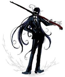  evil_grin evil_smile formal grin gun hellsing lowres necktie rifle rip_van_winkle smile standing suit tie weapon 