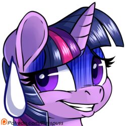  1:1 2017 alpha_channel bodily_fluids digital_media_(artwork) equid equine eyelashes female friendship_is_magic grin hair hasbro headshot_portrait horn icon mammal multicolored_hair my_little_pony mythological_creature mythological_equine mythology patreon patreon_logo portrait purple_eyes pusspuss reaction_image simple_background smile solo sweat sweatdrop text transparent_background twilight_sparkle_(mlp) unicorn url 