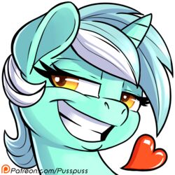  1:1 2017 alpha_channel digital_media_(artwork) equid equine eyelashes female friendship_is_magic grin hair hasbro headshot_portrait heart_symbol horn icon lyra_heartstrings_(mlp) mammal multicolored_hair my_little_pony mythological_creature mythological_equine mythology patreon patreon_logo portrait pusspuss reaction_image simple_background smile smug solo text transparent_background two_tone_hair unicorn url yellow_eyes 