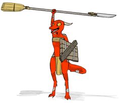  anthro avoid_posting bottomwear broom cleaning_tool clothing digitigrade female improvised_weapon knife kobold loincloth reptile rml scalie shield solo tattoo tugma weapon yellow_eyes 