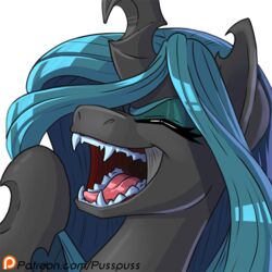  1:1 2017 alpha_channel arthropod blue_hair changeling closed_eyes digital_media_(artwork) fangs female friendship_is_magic hair hasbro headshot_portrait hole_(anatomy) hooves horn icon laugh long_hair my_little_pony ojou_laugh open_mouth portrait pusspuss queen_chrysalis_(mlp) reaction_image simple_background solo teeth tongue transparent_background 