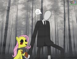  amnesia amnesia:_justine creepy creepypasta crossover detailed_background duo equid equine faceless female fluttershy_(mlp) fog forest friendship_is_magic hasbro horse male mammal monster my_little_pony oddy_mcstrange outside plant pony scar slenderman smile tree 